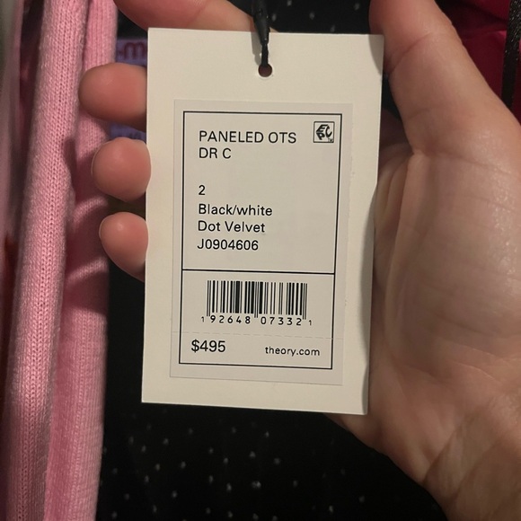 Theory Off The Shoulder Dress in Dotted Velvet Black and White Womens Size 2 - Picture 5 of 6